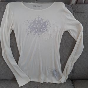 Cream, Gray Women's Long Sleeve Snowflake Shirt, M